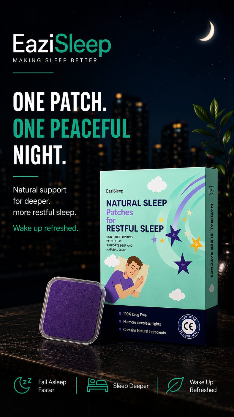 EaziSleep natural sleep patches box with patch sheet at night
