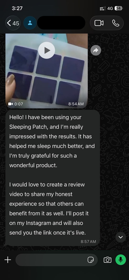 Screenshot of a WhatsApp message from an EaziSleep customer