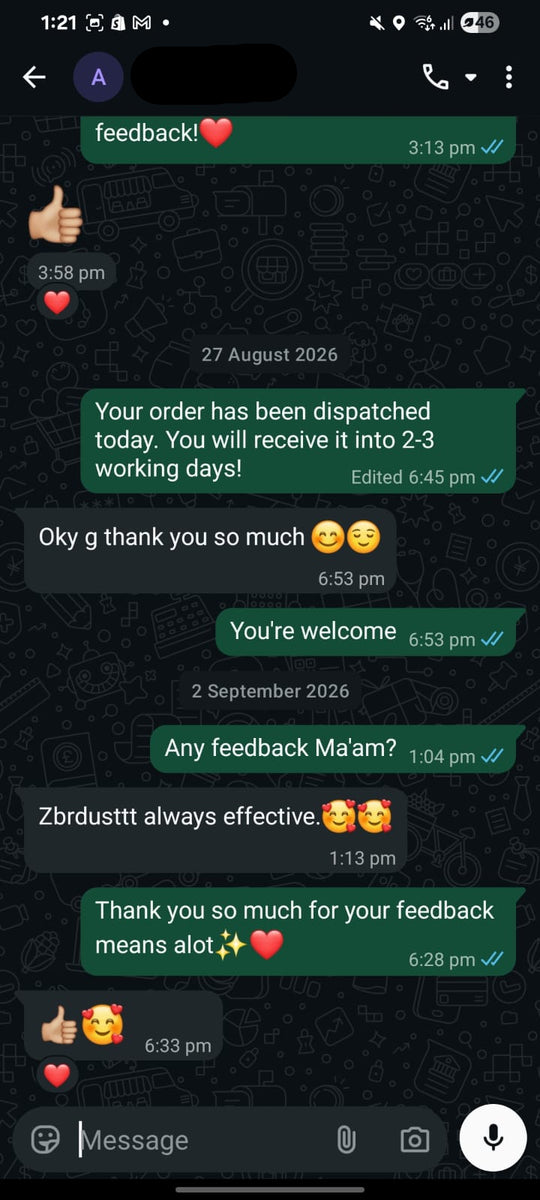 Screenshot of a WhatsApp message from an EaziSleep customer